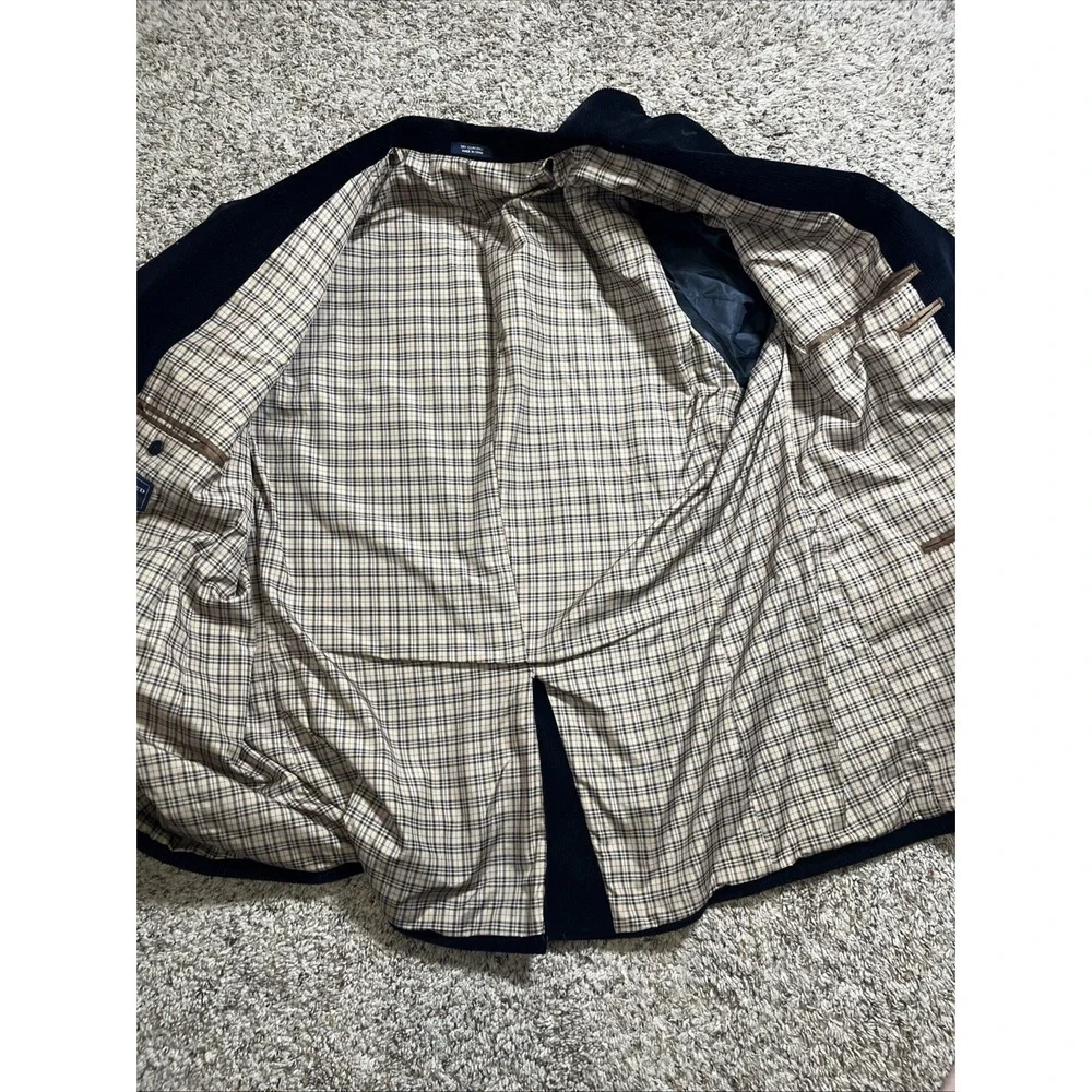Saddlebred Corduroy Blazer Jacket Mens 48R Black Sport Coat Plaid Lined